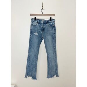 DEAR JOHN Jeanne Cropped Flare Jeans Distressed Raw Hem Mid Rise | 28
